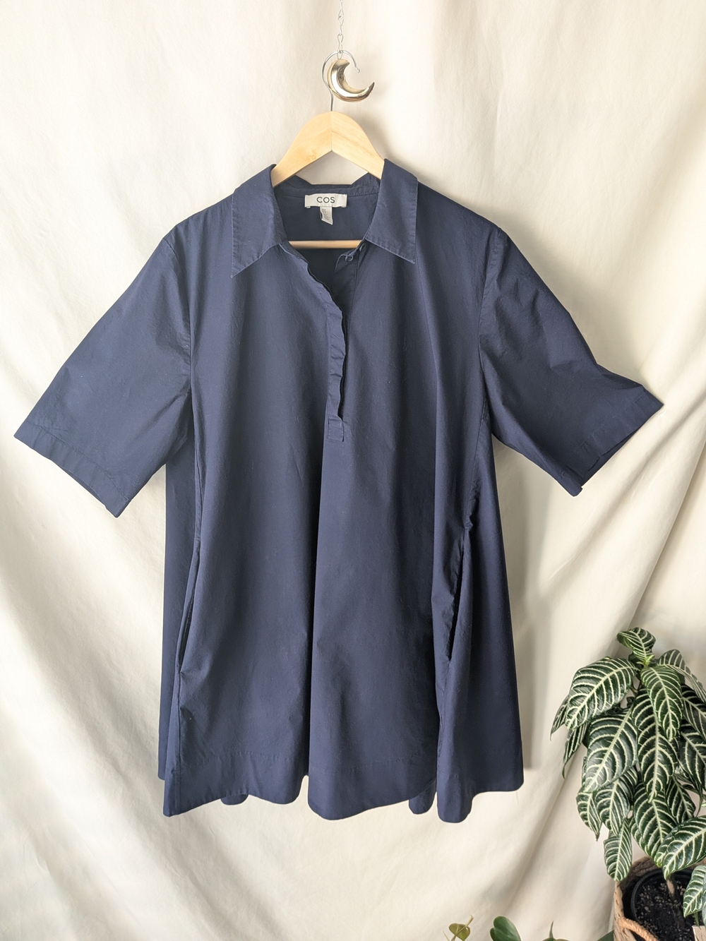 COS Navy Cotton A-Line Oversized Shirt Dress